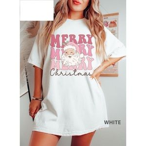 Pink Merry Chrsitmas T-shirt, Pink Santa T-shirt, Pink Christmas Shirt